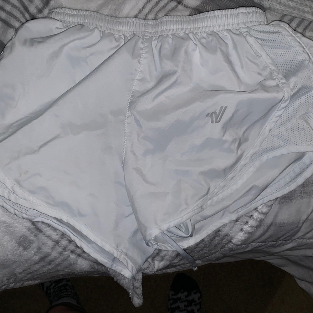 white varsity shorts